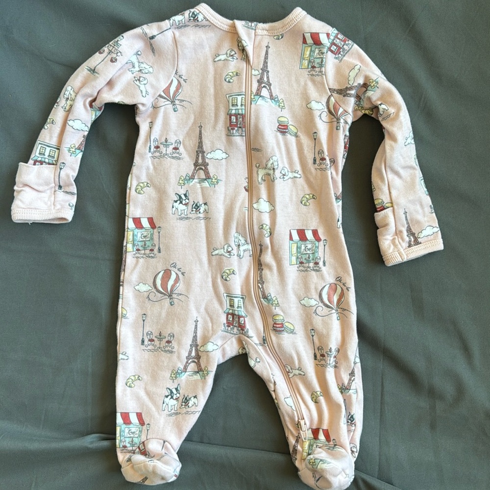 Pink Paris Print Footed Pajamas, Size 0-3 Month